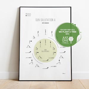 Sun Salutation Yoga Poster, Digital Print Decor, Surya Namaskar  Print, Yoga Poses Wall Art, Instant Download Printable Art,Inhale exhale