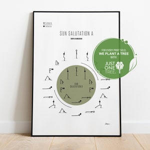 Sun Salutation Yoga Poster, Digital Print Decor, Surya Namaskar  Print, Yoga Poses Wall Art, Instant Download Printable Art,Inhale exhale