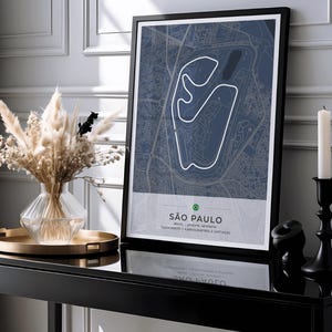 Sao Paulo - Mapa del circuito del Gran Premio / Mapas y regalos de circuitos de motor / Mapa enmarcado del Gran Premio de Brasil