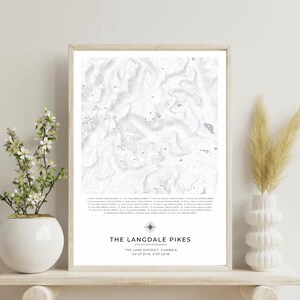 Langdale Pikes Contour Map Print – Lake District Art, Framed Option