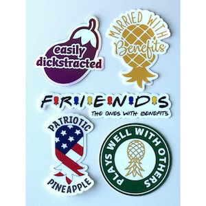 Swinger Lifestyle Stickers! plays with others - dickstracted - friends w/benefits - married with benefits - patriotic pineapple