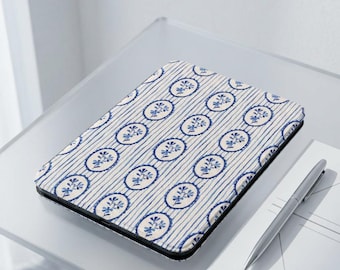Blue Floral Medallion Kindle Case | Vintage Oval Flower Pattern | Blue and White Stripes | Floral Case | Kindle Cover | Gift for Reader