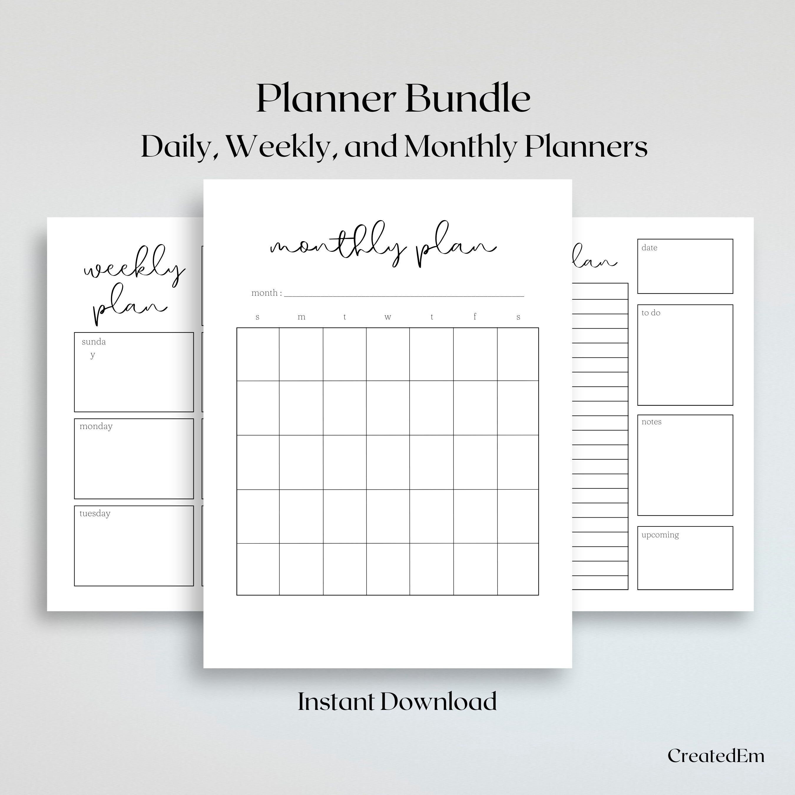 Planner Bundle Single Page PDF Instant Download Digital Daily Weekly ...