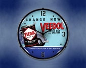 Veedol Oil and Grease Lighted LED Clock USA American Made Hanging Backlit Retro Garage Mancave Sign