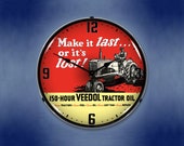 Veedol Tractor Oil Lighted LED Clock USA American Made Hanging Backlit Retro Garage Mancave Sign