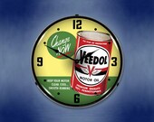 Veedol Oil Change Now Lighted LED Clock USA American Made Hanging Backlit Retro Garage Mancave Sign