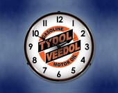 Tydol Veedol Motor Oil Lighted LED Clock USA American Made Hanging Backlit Retro Garage Mancave Sign