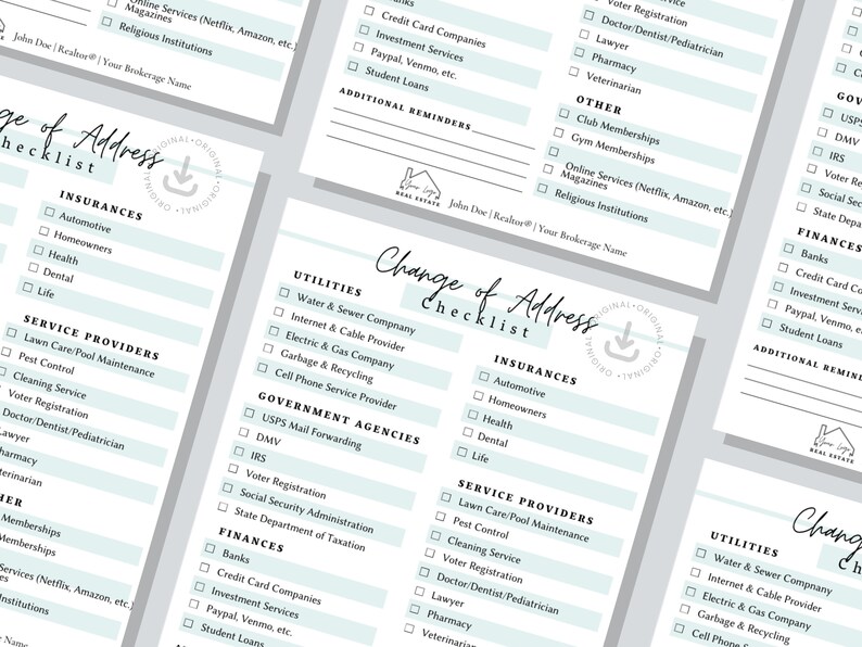 Change of Address Checklist Template real Estate (Instant Download) Etsy