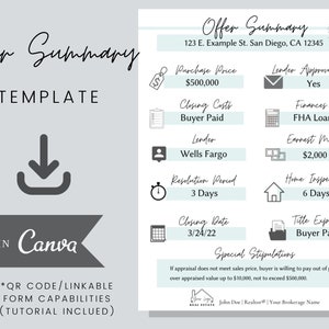 Offer Summary Template (Real Estate) - Editable