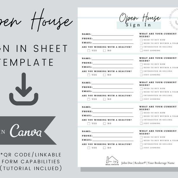 Real Estate Open House Sign In Sheet Template - Editable