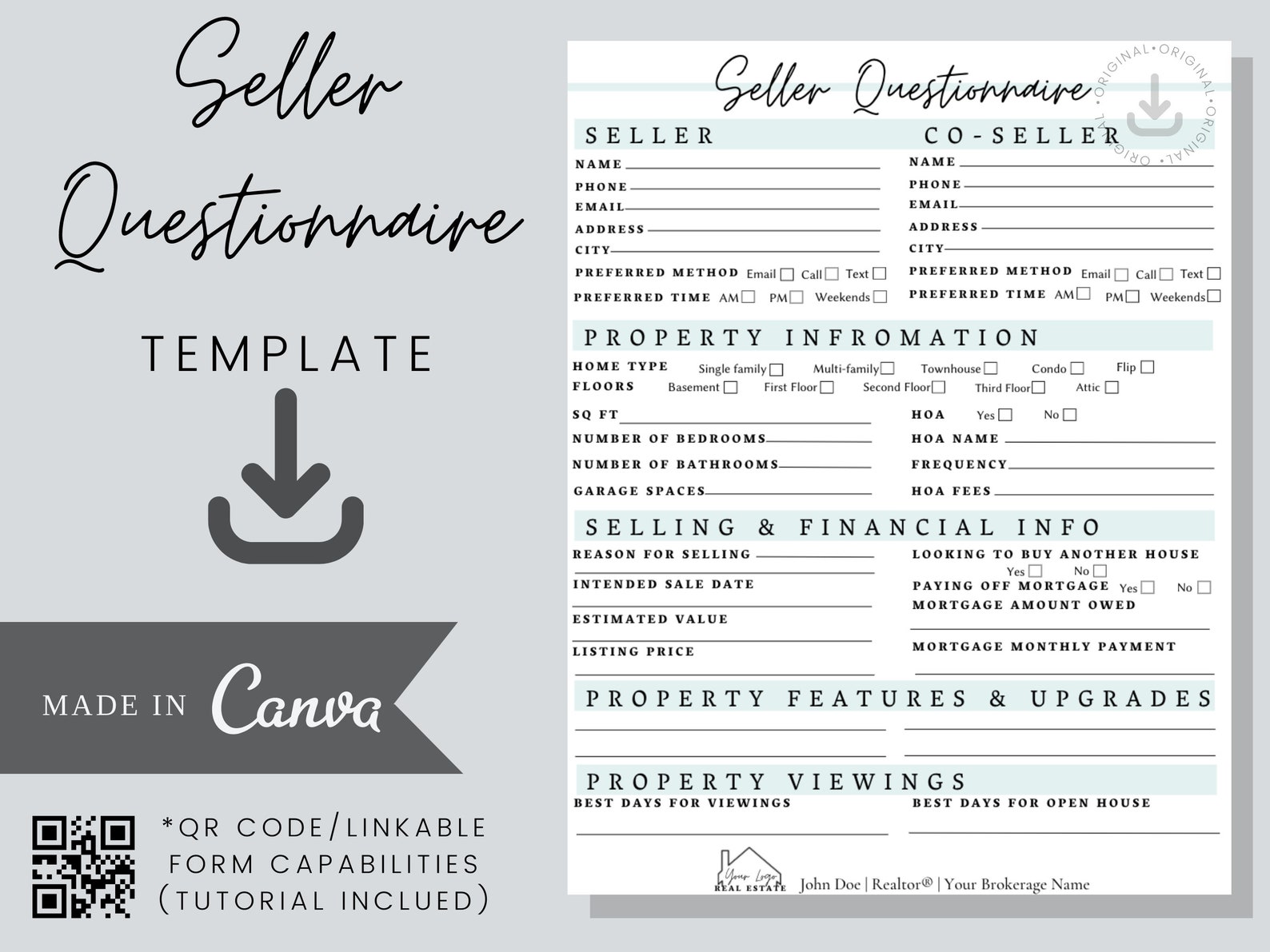 Seller Questionnaire Template real Estate Editable Etsy