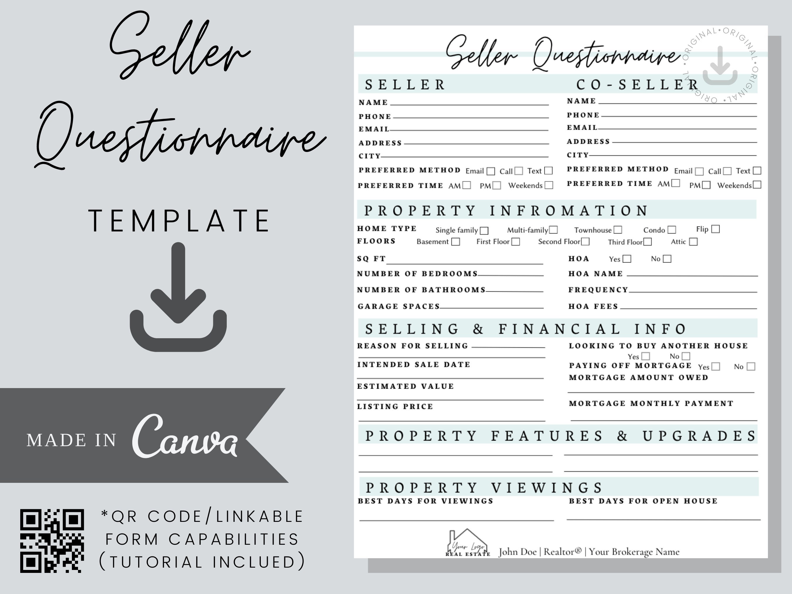 Seller Questionnaire Template real Estate Editable Etsy