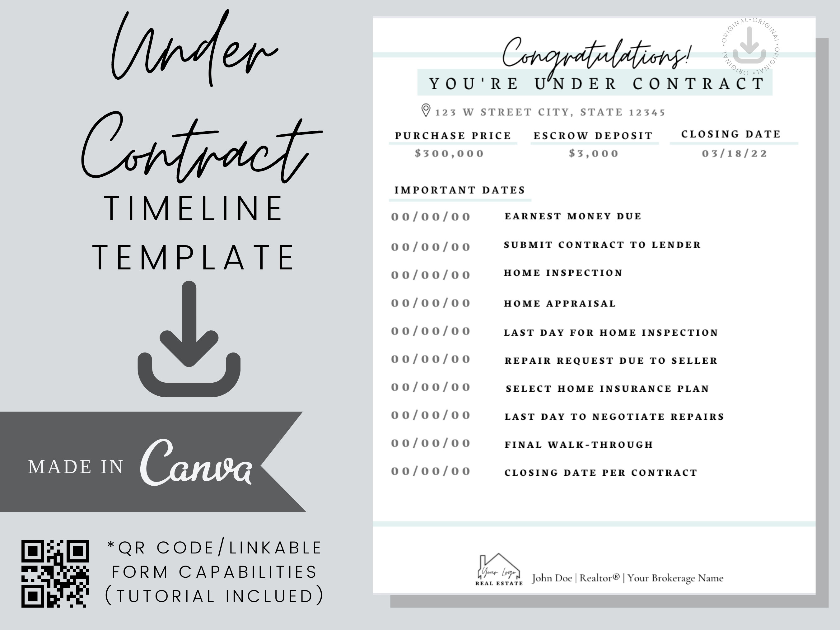 Under Contract Timeline Template real Estate Editable Etsy