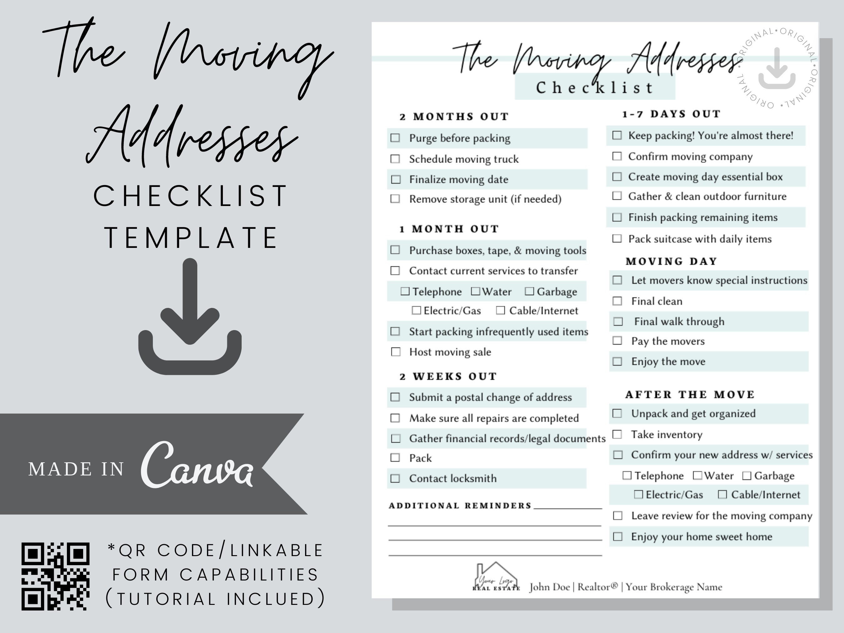 Moving Addresses Checklist Template real Estate Editable - Etsy