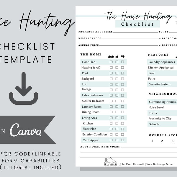 Real Estate House Hunting Checklist Template - Editable