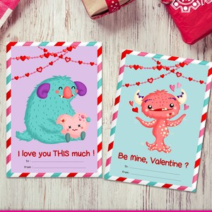 Monster Valentine Cards, Printable Valentines, Instant Download Valentine, Classroom Valentine, School Valentine cards