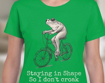 Frog Riding Bicycle Womans Shirt, Funny Animal Womans Shirt, Mens Frog Womans Shirt, Rude Womans Shirt