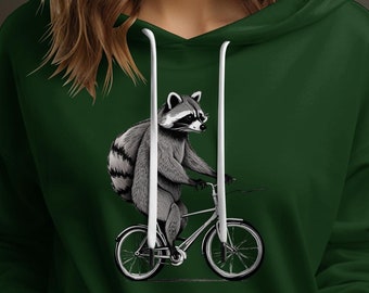 Raccoon on Bicycle Hoodie, Bicycle Hoodie, Biking Hoodie, Cycling Hoodie, Raccoon Hoodie, Camping Hoodie, Outdoor Lover