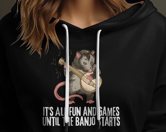 Possum Playing Banjo Hoodie: Funny Bluegrass Music Sweatshirt