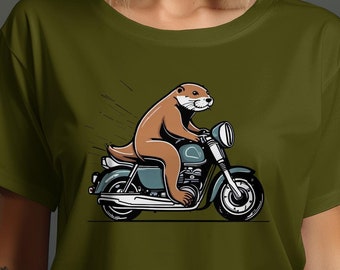 Otter Riding Motorcycle T-Shirt: Funny Biker Animal Lover Tee