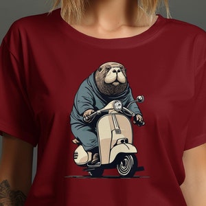 Walrus on Scooter T-Shirt: Funny Animal Graphic Tee