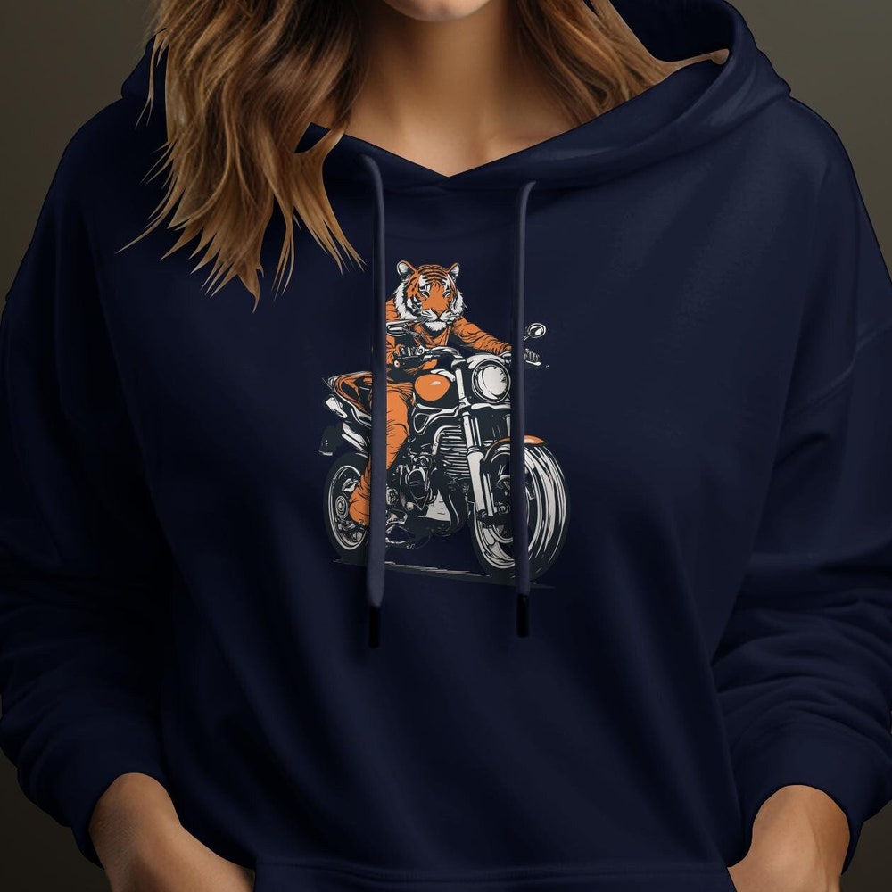 Tiger Riding A Motorcycle Hoodie, Tiger Hoodie, Rude Tiger Hoodie, Sassy Hoodie, Tiger By The Tail Hoodie, Tiger Riding Bike Hoodie