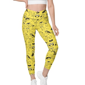 Minimalist Owls Crossover Waist Leggings with pockets