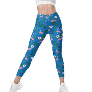 Flamingo Crossover Waist Leggings with pockets