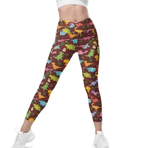 Dinosaurs Crossover Waist Leggings with pockets