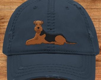 Airedale Distressed Hat: Embroidered Dog Dad Cap