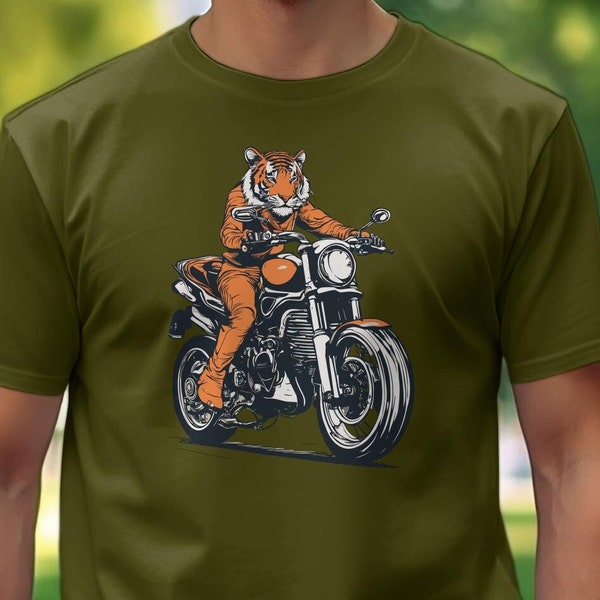 Tigre chevauchant un t-shirt de moto, chemise drôle pour homme, cadeau pour papa, cadeau pour mari