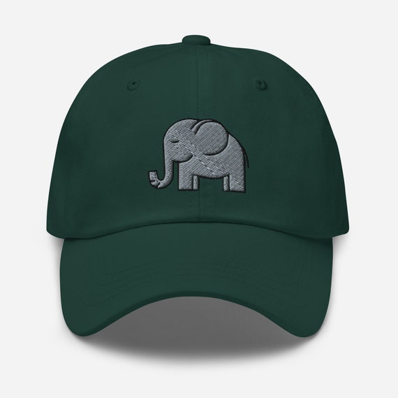 Tech Design Elephant Embroidered Dad Hat | Adjustable Cotton Baseball Cap, Unisex, Olive Green