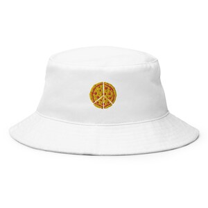 Pizza Peace Sign Embroidered Bucket Hat - Unisex Cotton Twill