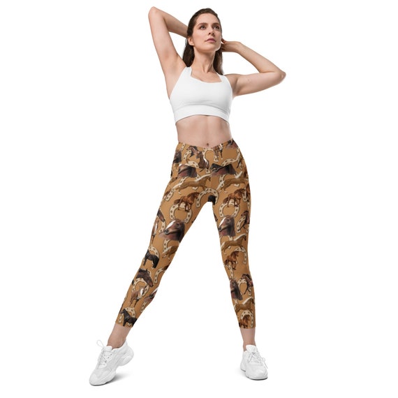 Horse Crossover Waist Leggings With Pockets 