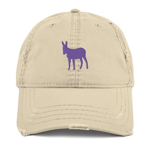 Blue Donkey Distressed Hat | Simple Political Embriodered Distressed Dad Cap | Gift for Democrats