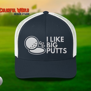 Ich mag große Putts Trucker Hat | Lustige Golf gestickte Netzkappe | Geschenk für Golfer