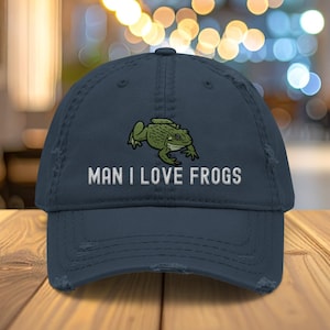 Mann ich liebe Frösche Distressed Dad Hat: Gestickte lustige Kappe