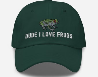 Funny 'Dude I Love Frogs' Trucker Hat | Embroidered DILF Mesh Cap Gift For Men & Women | Yupoong 6606