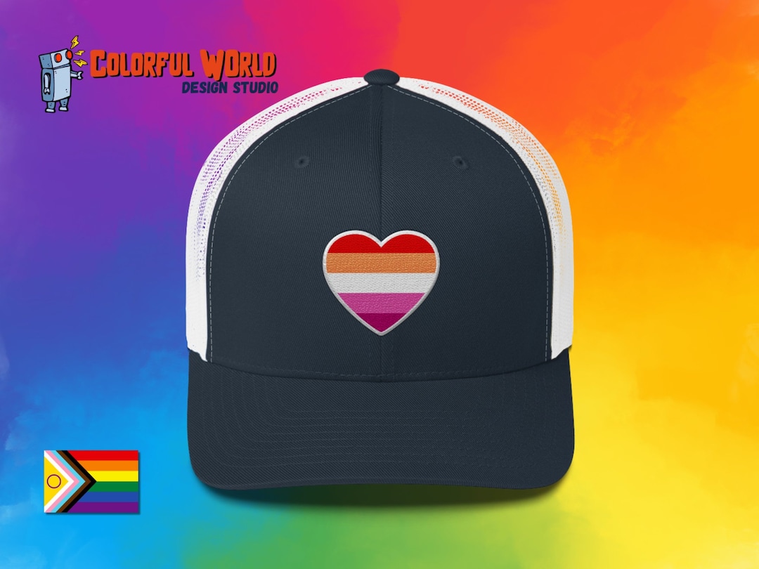 Lesbian Pride Heart Trucker Hat Cool Pride Embroidered Mesh Back Cap lesbian-pride-heart-trucker-hat-cool-pride-embroidered-mesh-back-cap
