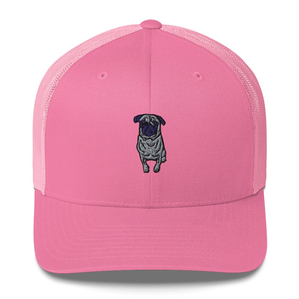 Pug Trucker Hat | Cute Puggle Embriodered Mesh Back Cap | Gift for Dog Lovers