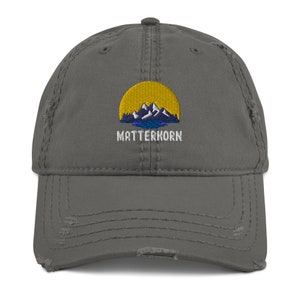 Matterhorn Distressed Hat | Fun Hiking Embriodered Distressed Dad Cap | Gift for Mountain Climbers