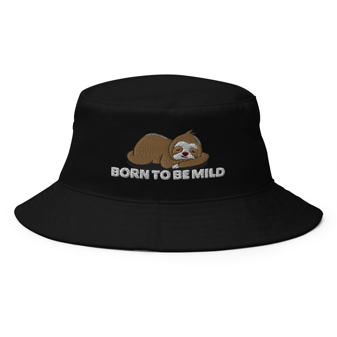 Sleeping Sloth Born to Be Mild Bucket Hat | Cute Sloth Embriodered ...