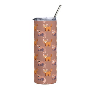 Vaso de acero inoxidable Red Panda con tapa y pajita / taza de 20 oz para regalo de agua para amantes de los animales