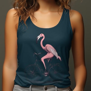Flamingo on Bicycle Women&#39;s Tank Top: Tropical Bird Graphic
