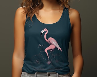 Flamingo on Bicycle Women's Tank Top: Tropical Bird Graphic