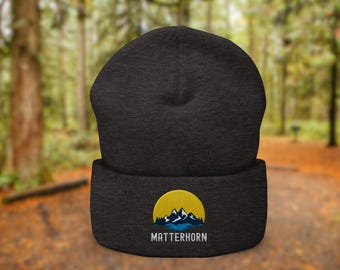 Matterhorn Beanie | Fun Hiking Embroidered Cuffed Beanie | Gift for Mountain Climbers