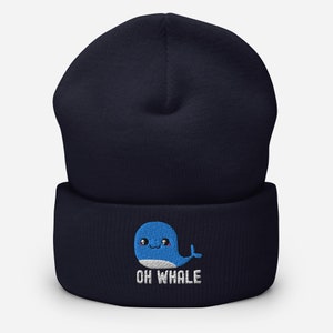 Oh Whale Beanie | Funny Ocean Embroidered Cuffed Beanie | Gift for Whale Lovers