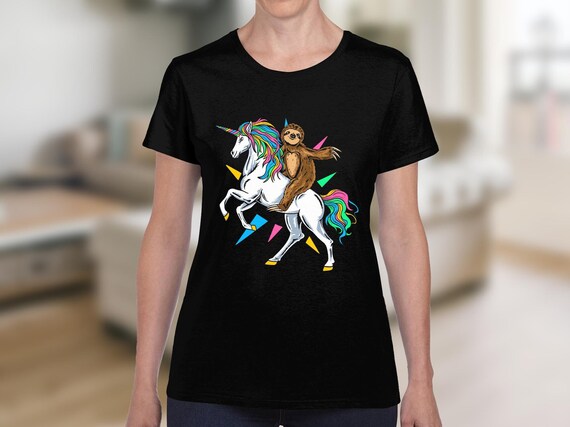 Luiaard rijden Unicorn dames shirt dames Unisex Crewneck dames shirt leuke tshirt cadeau grappige dames Tee training top Etsy Belgie