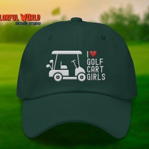 Ik houd van de meisjespet van de golfkar | Grappige golf geborduurde papa hoed | Cadeau voor golfers