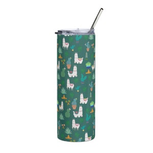 Llama Stainless Steel Tumbler: 20 oz Travel Cup with Straw